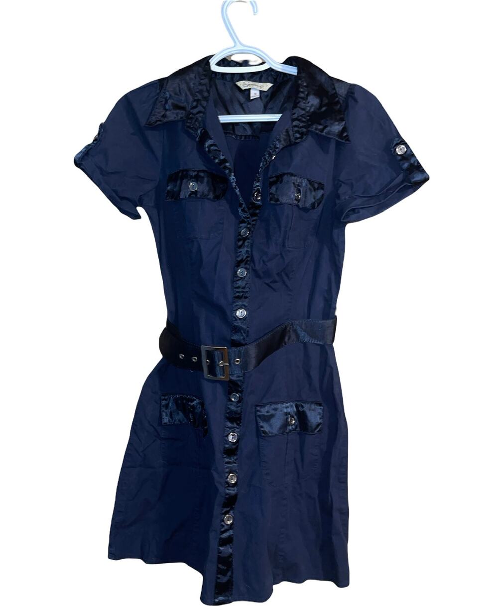 Speechless Navy Blue Button Up Short Sleeve Dress Size 9